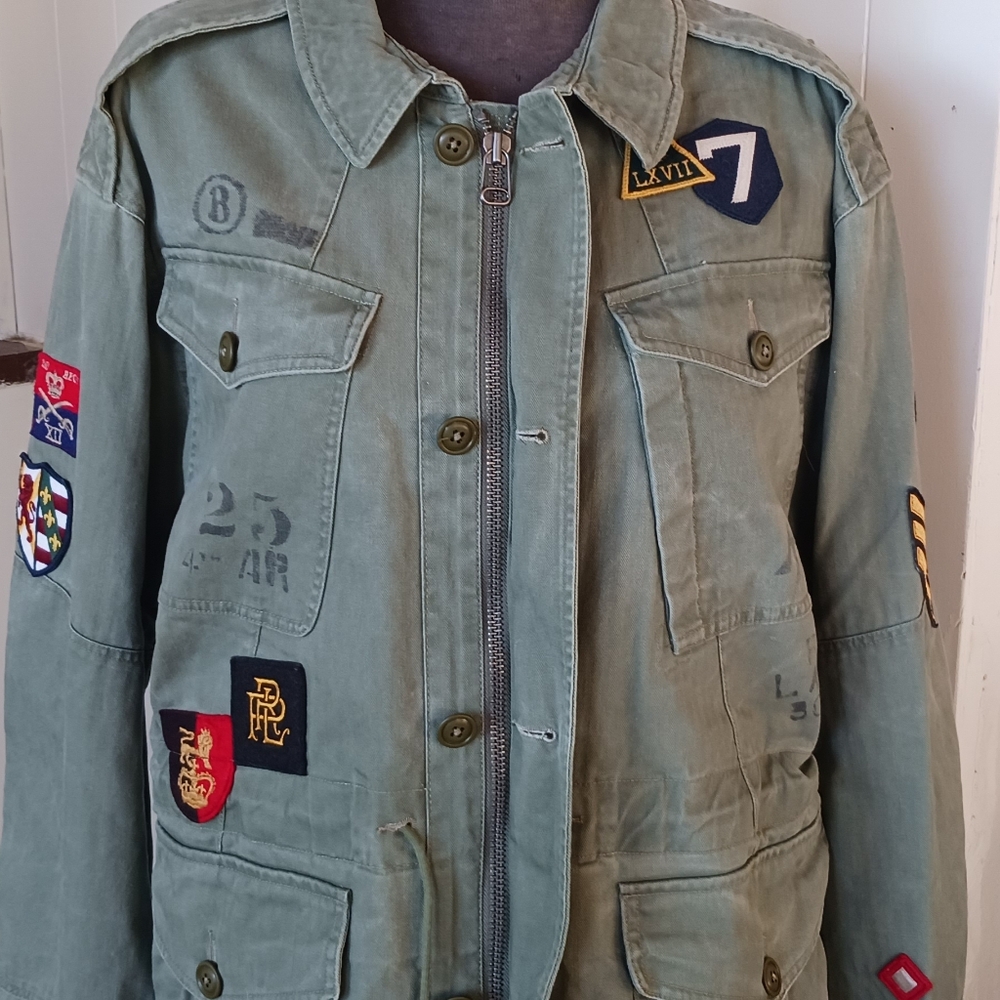 Polo Ralph Lauren Painted Logo Cotton Military Field Jacket- Men's XL Tall TG - Picture 4 of 11
